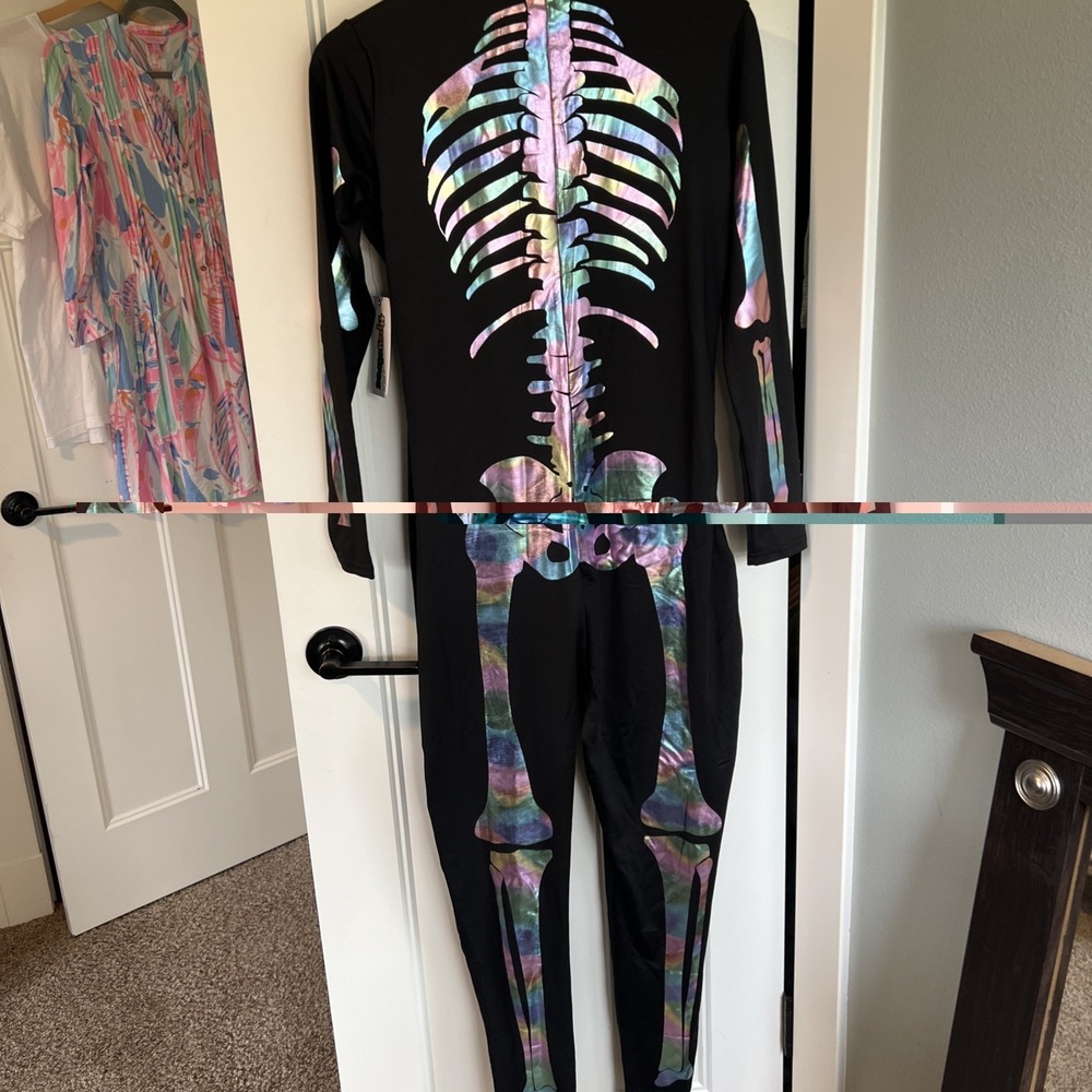 Tipsy Elves Iridescent Skeleton Bodysuit Costume Women's Sz Large NWT